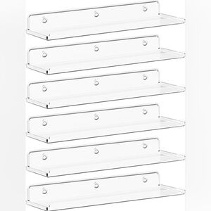 NWT 6 Pack Acrylic Clear Floating Shelves Wall Collectibles 15 Inch With Lip
